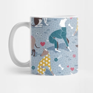 Greyhounds dogwalk // pattern // pastel blue background Mug